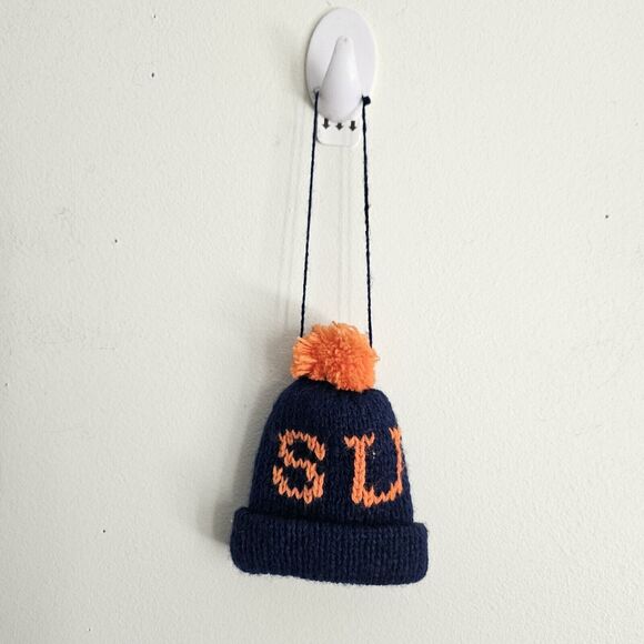 Hand-knitted Syracuse University Beanie CHRISTMAS ornament Blue & Orange. EUC - Picture 5 of 6